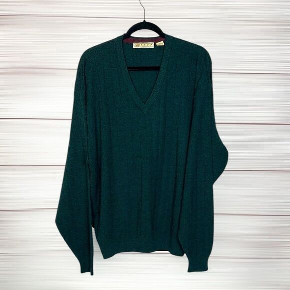 Vintage Joey Rodolfo 1879 Merino Wool Sweater Green V-neck Men’s XL Excellent - Picture 2 of 9
